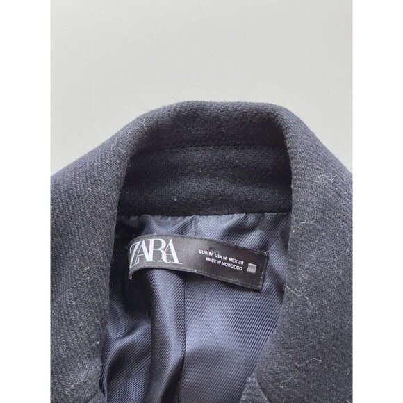 ZARA Navy Blue Wool Blend Double Breasted Short Peacoat Coat, Size M - Picture 11 of 12